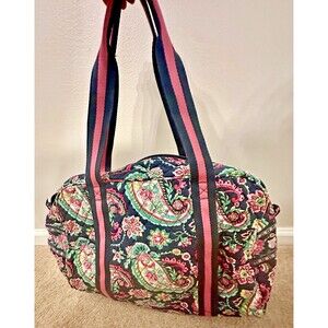 Vera Bradley Weekender Bag Pink Blue Floral Quilted Cotton Travel Duffle